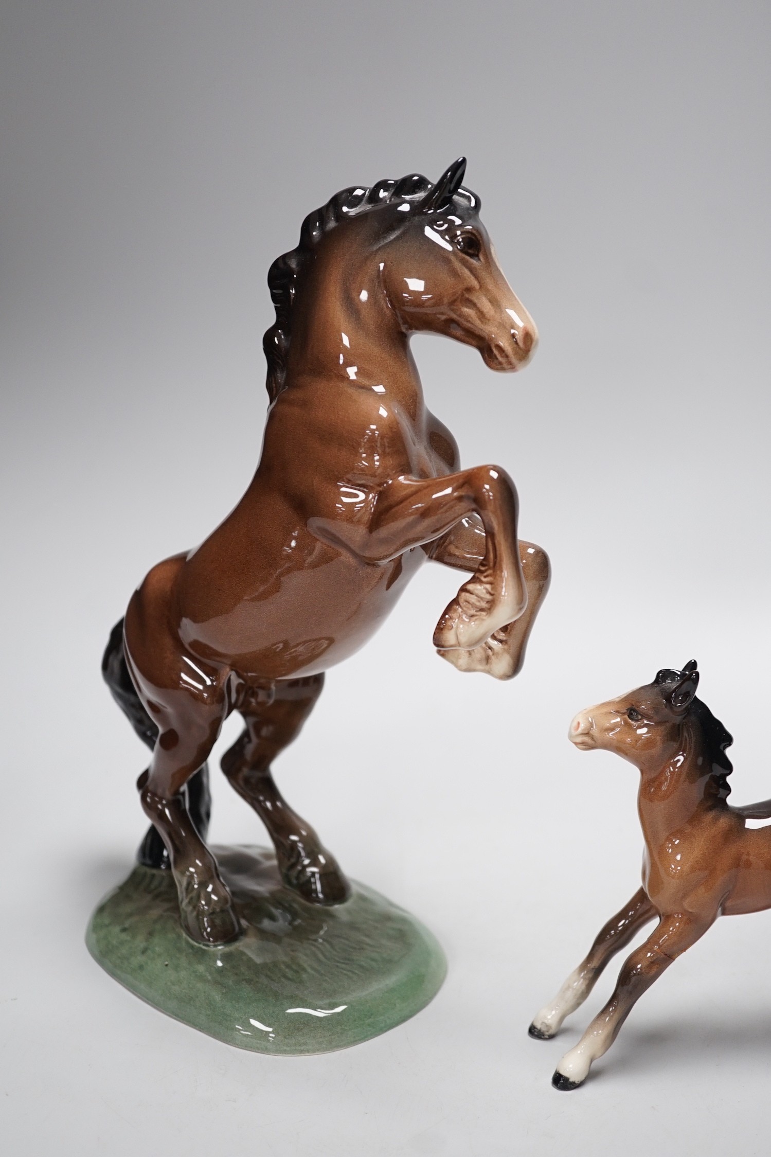 Two Beswick models of horses, one rearing and the other a foal. Tallest 27cm